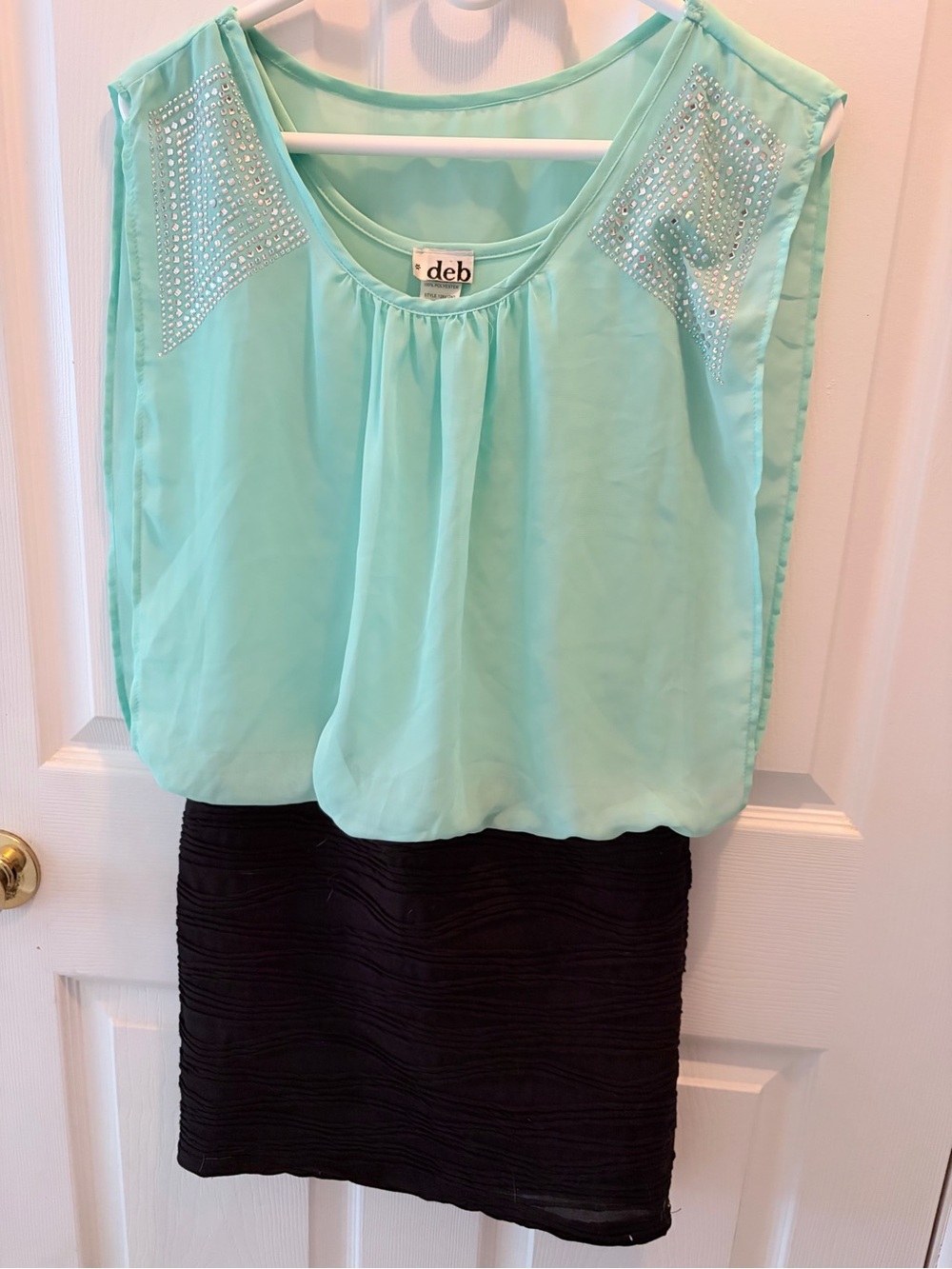 Deb Mint Green Sheer Blouse with Gathered Yoke